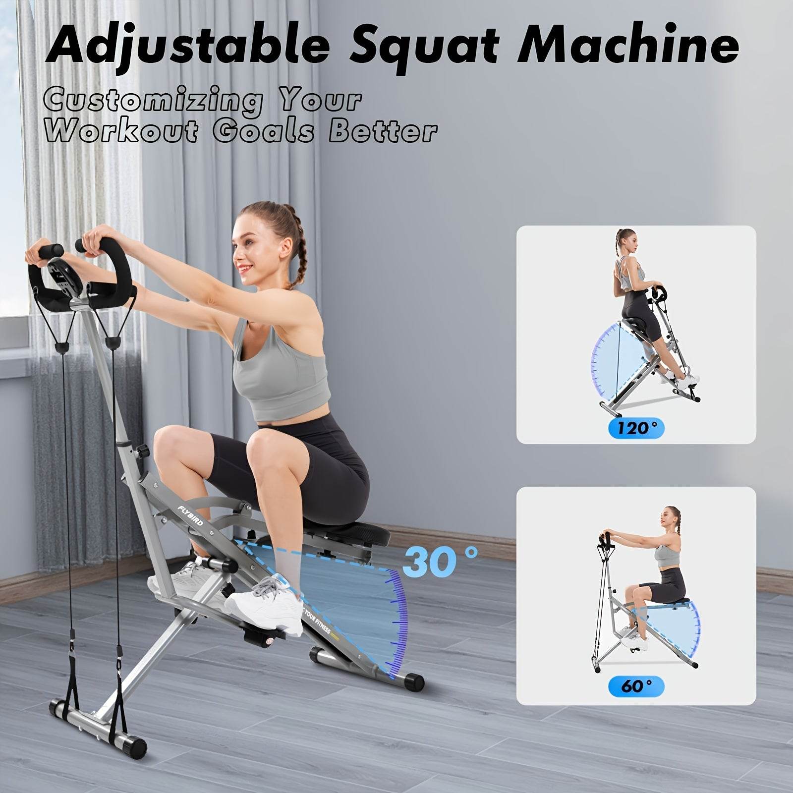 Flybird Duo Motion - Adjustable Resistance Multi-Functional Row & Squat Assist Trainer - Foldable Iron Grey Gym Accessories, Easy Setup, Battery-Free, Ideal Christmas Gift for Women, Strength Training Gear - FitGritStore