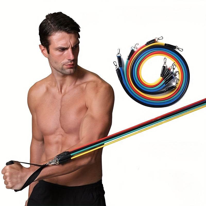 11pcs Colorful TPE Resistance Band Set with Door Anchor, Handles, Carry Bag, Ankle Straps - Ideal for Home Gym, Fitness, Yoga & Pilates - Complete Functional Exercise Bands Kit for Beginners, Gym Accessories - FitGritStore