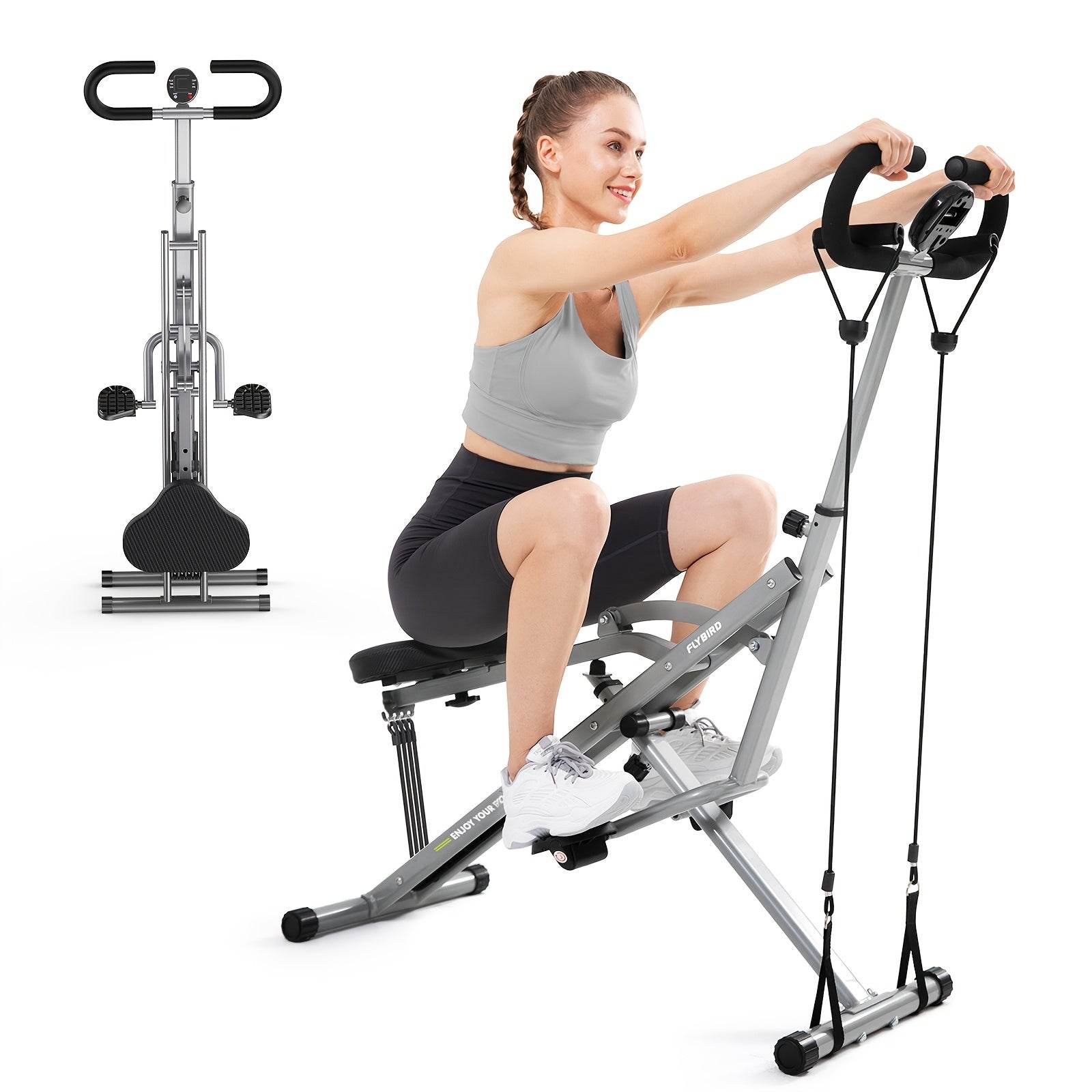 Flybird Duo Motion - Adjustable Resistance Multi-Functional Row & Squat Assist Trainer - Foldable Iron Grey Gym Accessories, Easy Setup, Battery-Free, Ideal Christmas Gift for Women, Strength Training Gear - FitGritStore