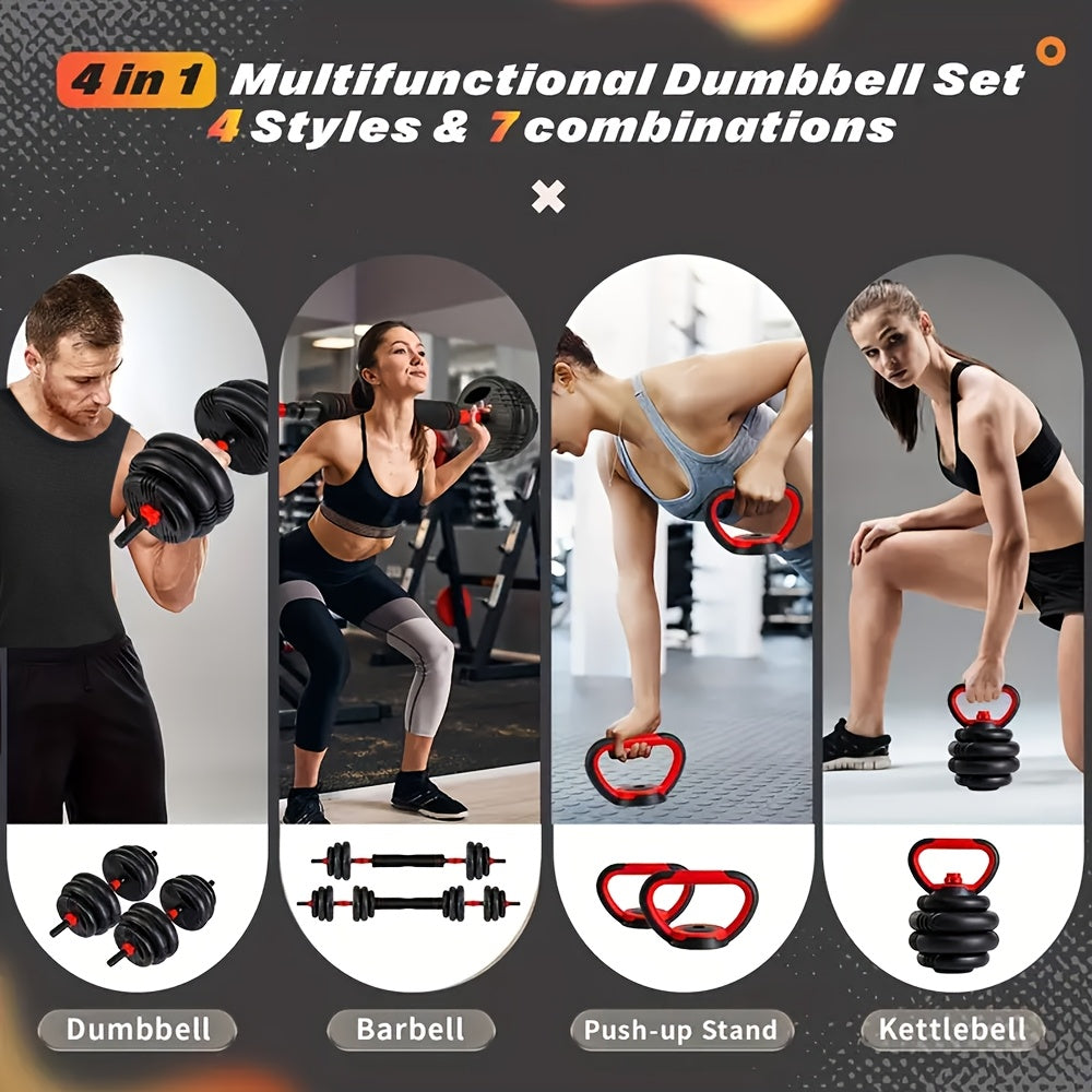 [4-in-1 Adjustable Dumbbell Set] Adjustable Dumbbell Set, 20/30/70/90lbs Free Weights Set With Upgraded Nut, 4 In 1 Weight Set Used As Kettlebells, Barbell, Push Up Stand, Fitness Exercise For Home Gym, Suitable For Men/Women