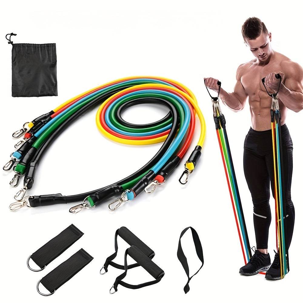 11pcs Colorful TPE Resistance Band Set with Door Anchor, Handles, Carry Bag, Ankle Straps - Ideal for Home Gym, Fitness, Yoga & Pilates - Complete Functional Exercise Bands Kit for Beginners, Gym Accessories - FitGritStore