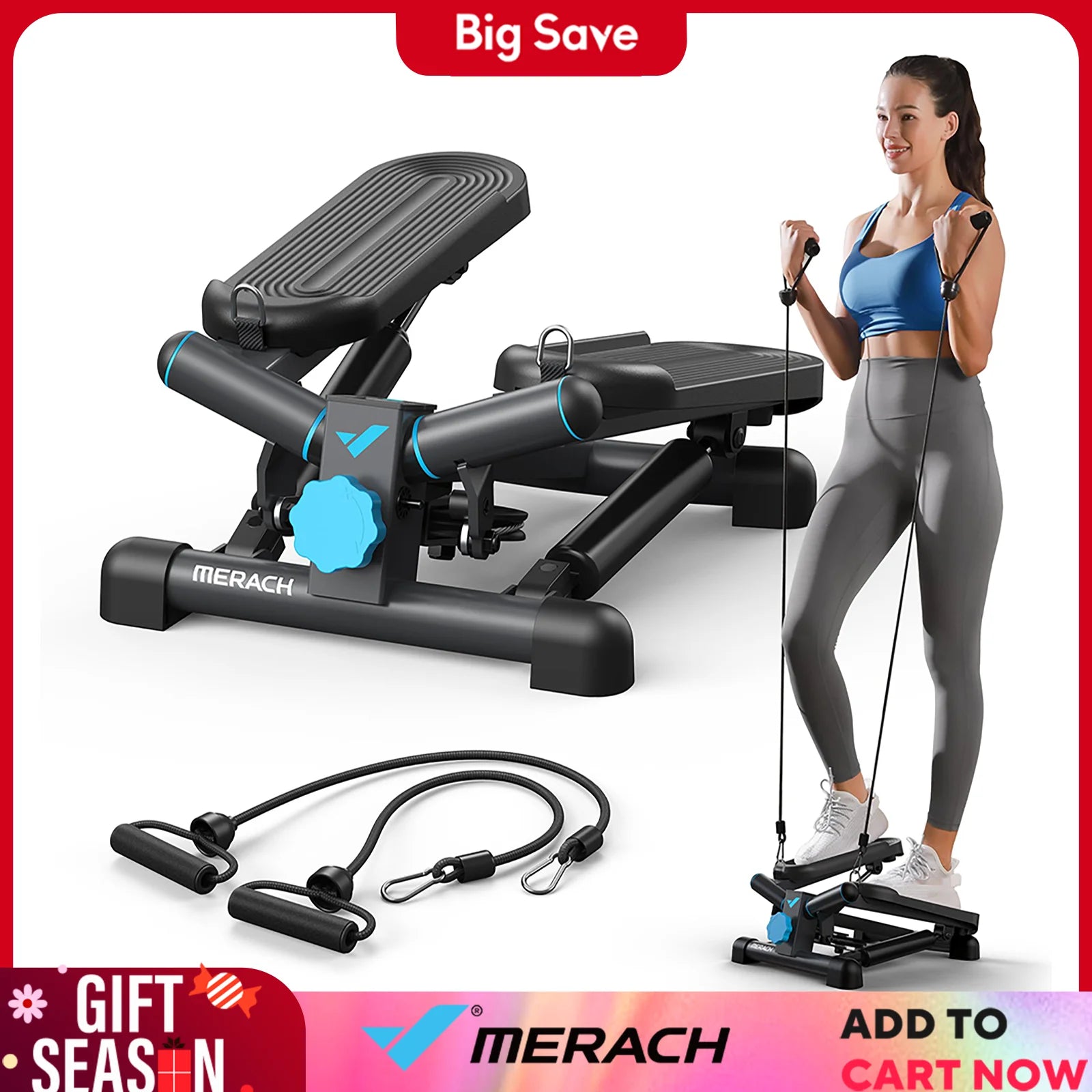 MERACH Mini Twist Stepper | 330LB Capacity Stair Stepper with Resistance Bands | Home Fitness & Cardio Workout