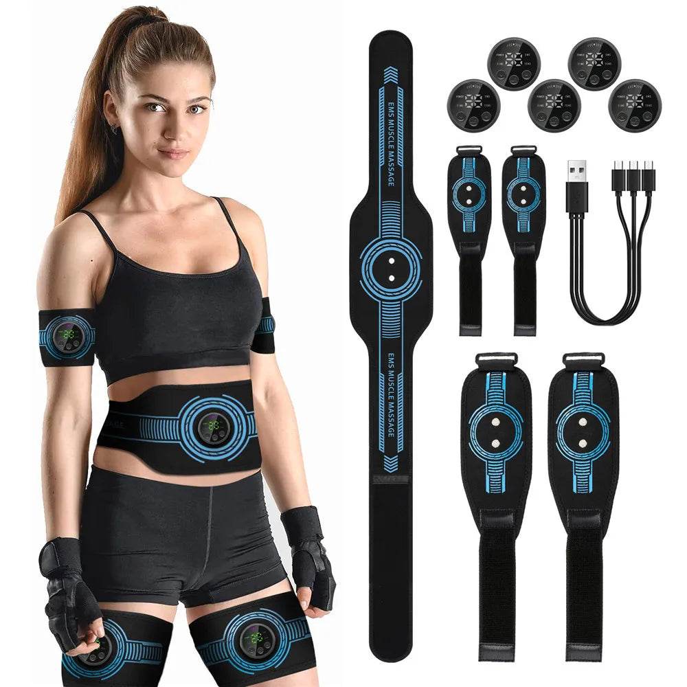 EMS Belt Massage Set | Abdominal Fitness & Muscle Stimulation Trainer | USB Rechargeable Full-Body Toning Device - FitGritStore