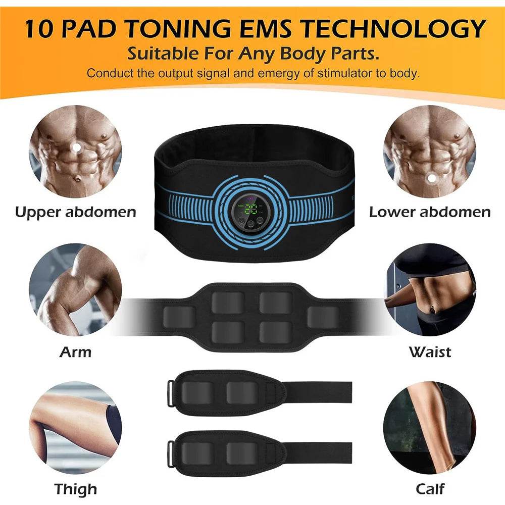 EMS Belt Massage Set | Abdominal Fitness & Muscle Stimulation Trainer | USB Rechargeable Full-Body Toning Device - FitGritStore