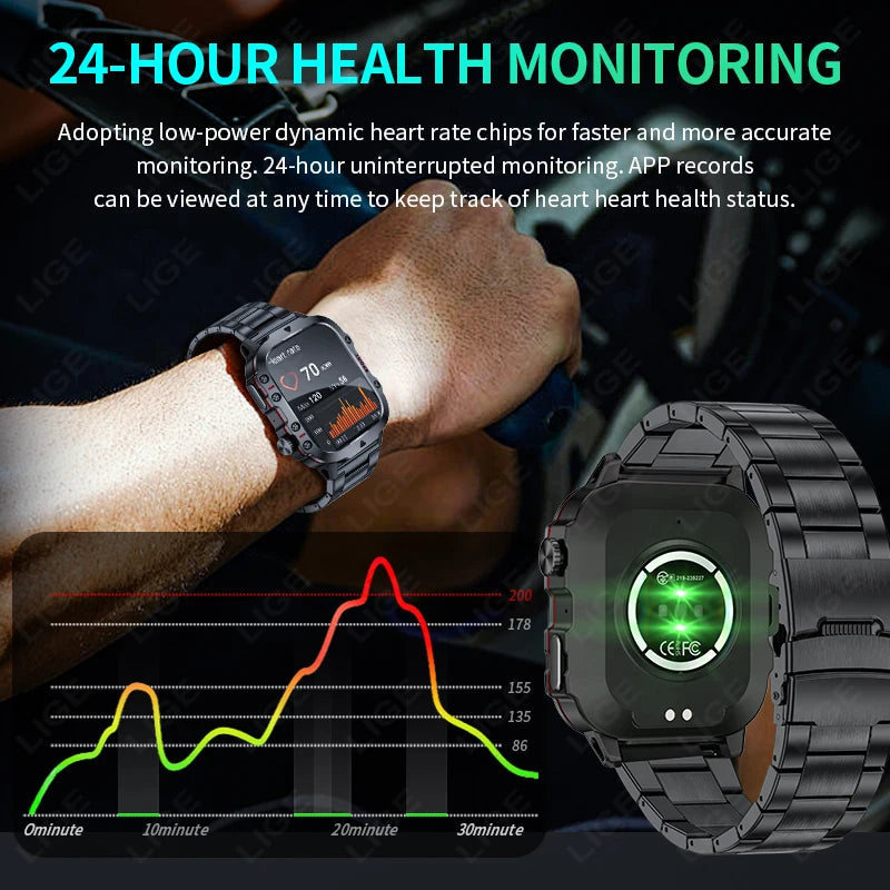 LIGE New Men's Smartwatch | 1.96" HD Display, SOS, Bluetooth Calls | Waterproof, Heart Rate & Fitness Tracker