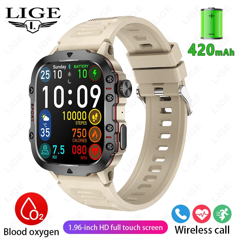 LIGE New Men's Smartwatch | 1.96" HD Display, SOS, Bluetooth Calls | Waterproof, Heart Rate & Fitness Tracker