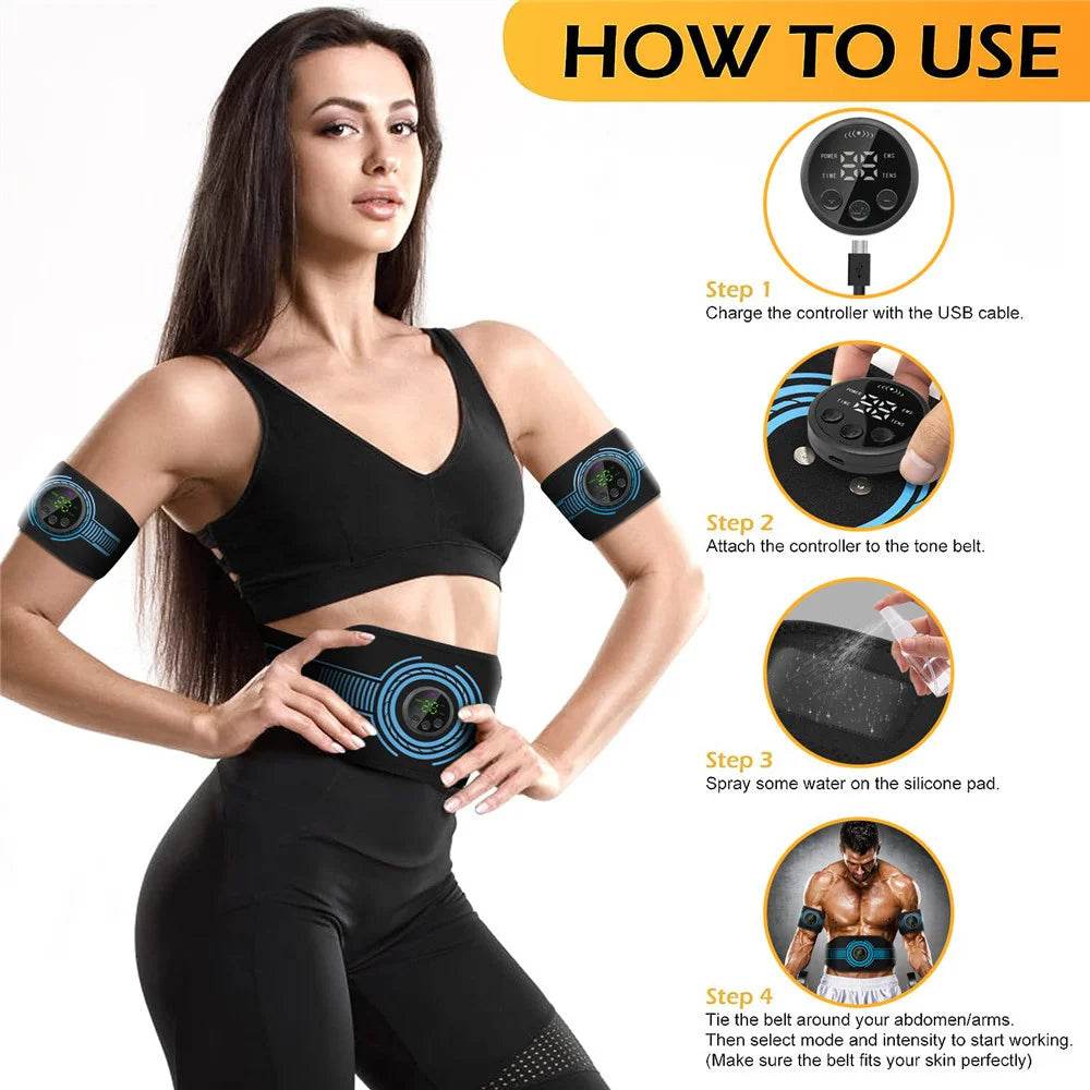 EMS Belt Massage Set | Abdominal Fitness & Muscle Stimulation Trainer | USB Rechargeable Full-Body Toning Device - FitGritStore