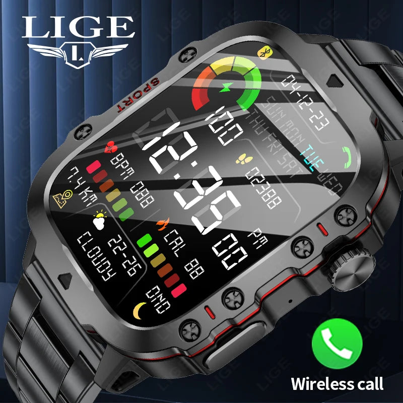 LIGE New Men's Smartwatch | 1.96" HD Display, SOS, Bluetooth Calls | Waterproof, Heart Rate & Fitness Tracker