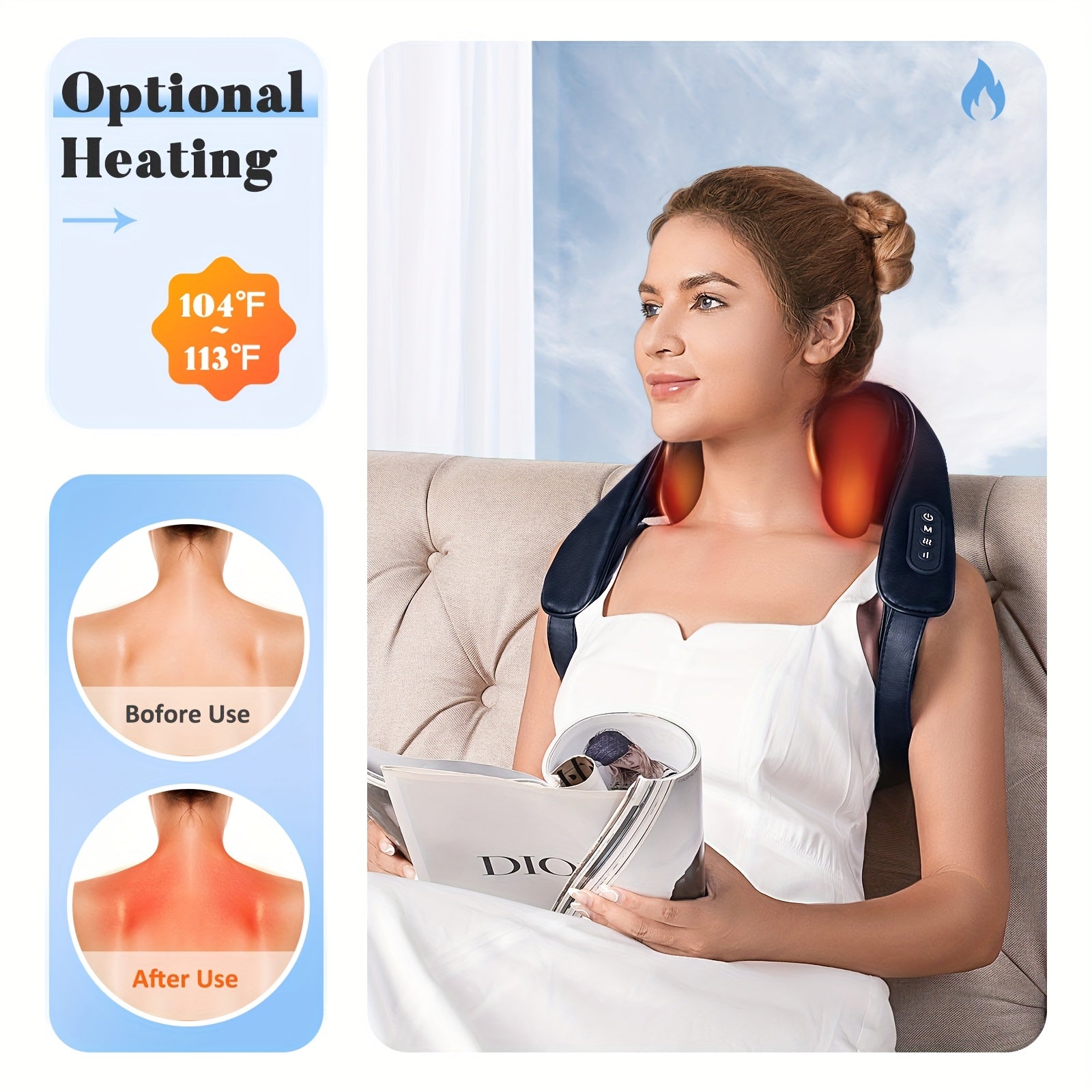 [4D Deep Kneading] KNQZE Cordless Shiatsu Neck & Shoulder Massager - 4D Deep Kneading, 6 Massage Nodes, Heat, Rechargeable 2200mAh Battery - Ideal for Neck, Back, Leg Relaxation for Men & Women